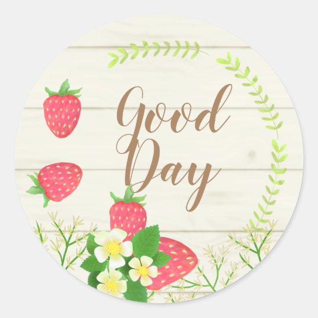 Pegatina Redonda Fresa. De estilo rústico. Personalizado. (Anverso)