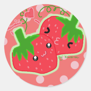Pegatina Redonda Fresa de Kawaii