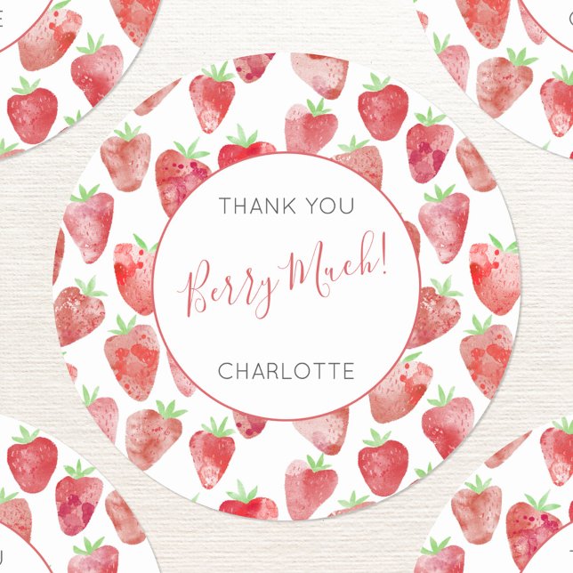 Pegatina Redonda Fresa Gracias Personalizado (Strawberry personalized thank you sticker)