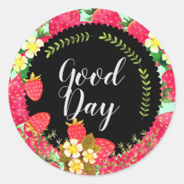 Pegatina Redonda Fresa. Personalizado. Negro