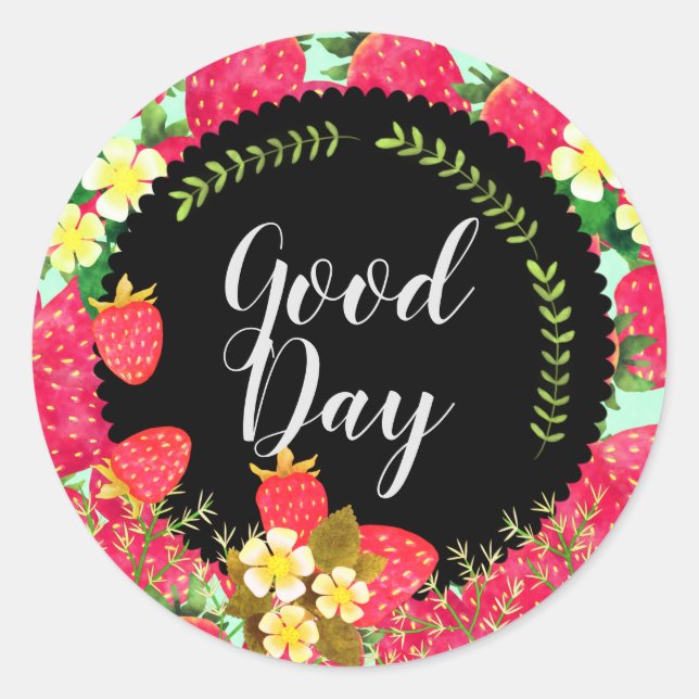 Pegatina Redonda Fresa. Personalizado. Negro (Anverso)