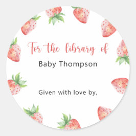 Pegatina Redonda Fresa - Plancha de Baby Shower, libros para bebé