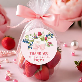 Pegatina Redonda Fresa primer cumpleaños Berry dulce rosa