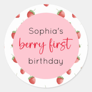 Pegatina Redonda Fresa primer cumpleaños Berry primero