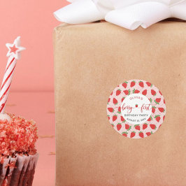 Pegatina Redonda Fresa primer cumpleaños Fiesta Berry primero