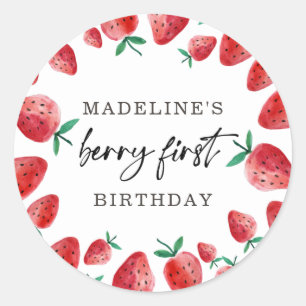 Pegatina Redonda Fresa Primer Cumpleaños Primer Berry Sweet Favor C
