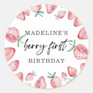 Pegatina Redonda Fresa Primer Cumpleaños Primer Berry Sweet Favor C
