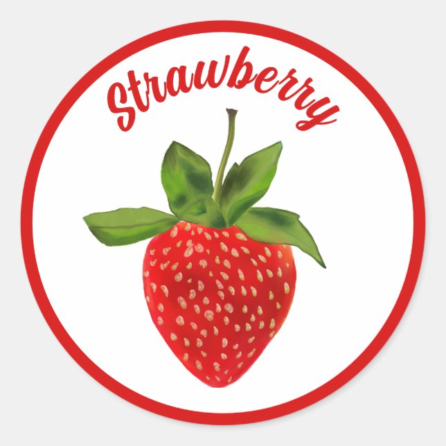 Pegatina Redonda Fresa roja con texto editable (Anverso)