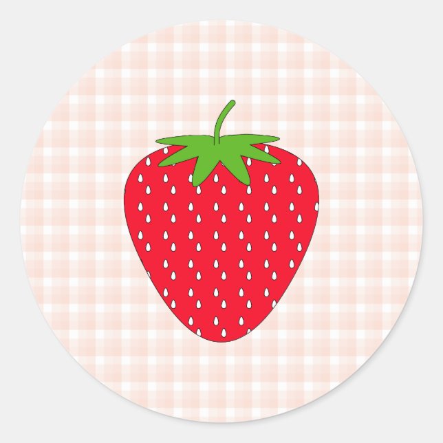 Pegatina Redonda Fresa roja en Gingham Check. (Anverso)