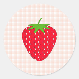 Pegatina Redonda Fresa roja en Gingham Check.