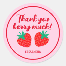 Pegatina Redonda Fresa Roja Rosa Gracias Berry Mucho