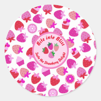 Pegatina Redonda fresa rosa campo de verano panadería naturaleza fr