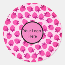 Pegatina Redonda fresa rosa campo de verano panadería naturaleza fr