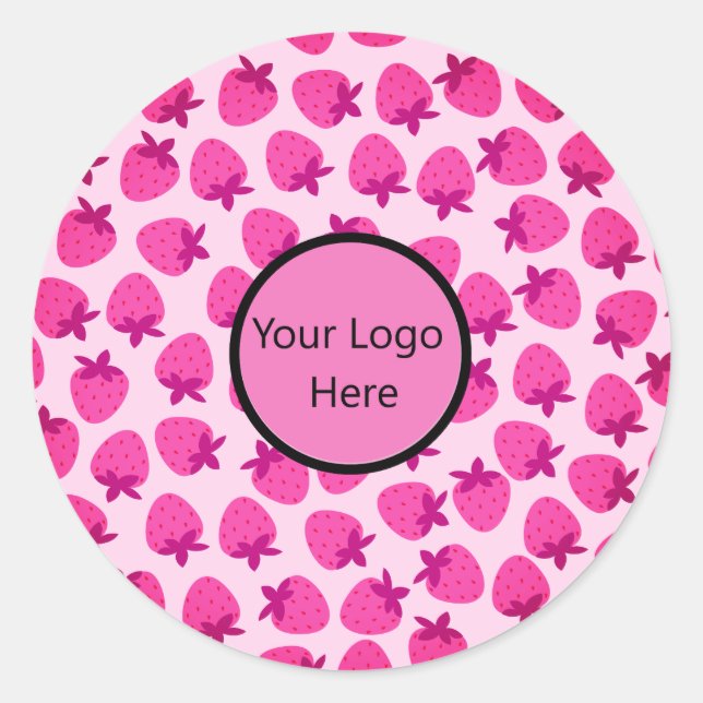 Pegatina Redonda fresa rosa campo de verano panadería naturaleza fr (Anverso)