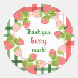 Pegatina Redonda Fresa rosa y verde muchas gracias a Berry