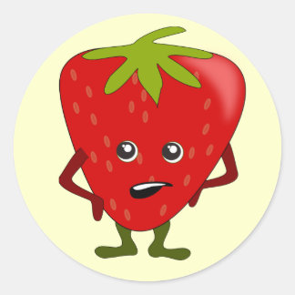 Pegatina Redonda Fresa Sarcástica: Mala Pandilla de Fruta