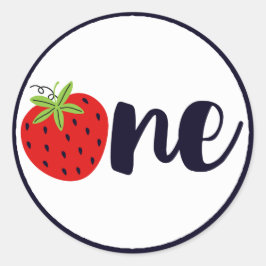 Pegatina Redonda Fresa UN Chica de cumpleaños Primer Fiesta