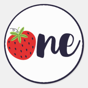 Pegatina Redonda Fresa UN Chica de cumpleaños Primer Fiesta