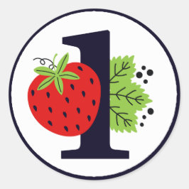 Pegatina Redonda Fresa UN Chica de cumpleaños Primer Fiesta