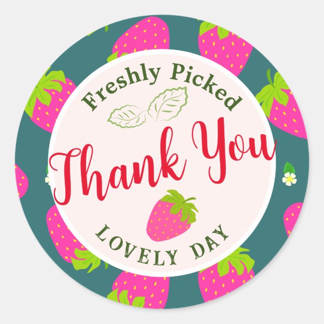 Pegatina Redonda Fresa Verde (Anverso)