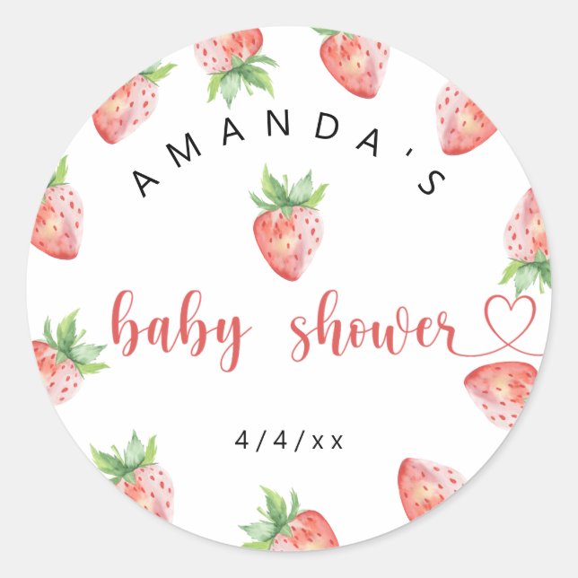 Pegatina Redonda Fresas - Baby shower (Anverso)