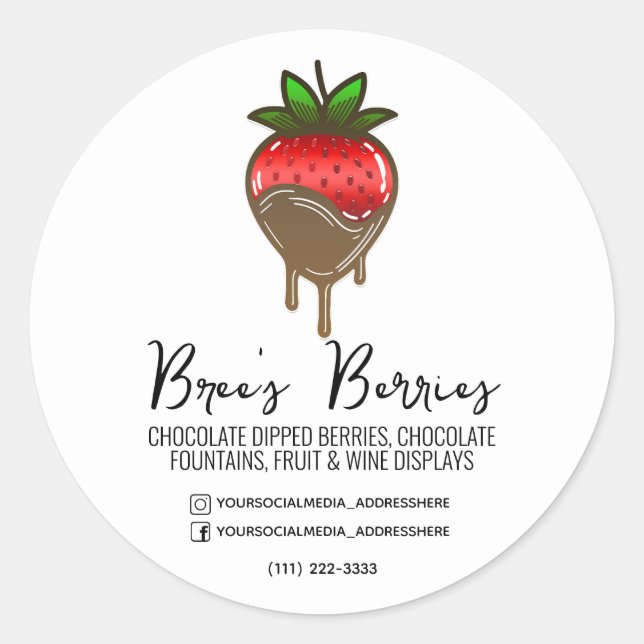 Pegatina Redonda Fresas Berries Cubiertas con Chocolate (Anverso)
