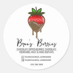 Pegatina Redonda Fresas Berries Cubiertas con Chocolate