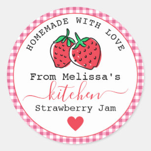 Pegatina Redonda Fresas caseras Jam Rustic Pink Gingham