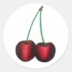 Pegatina Redonda Fresas de cerezas rojas maduras Alimento de fruta 