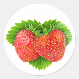Pegatina Redonda Fresas en hoja