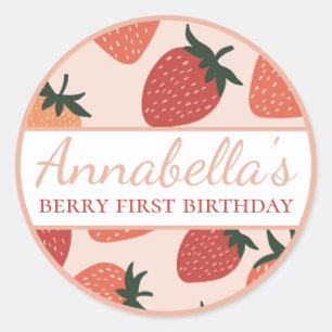 Pegatina Redonda Fresas Lindas Nombre Personalizado Fruta