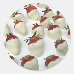 Pegatina Redonda Fresas sumergidas en el chocolate blanco