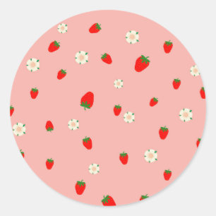 Pegatina Redonda Fresas y Flores Patrón