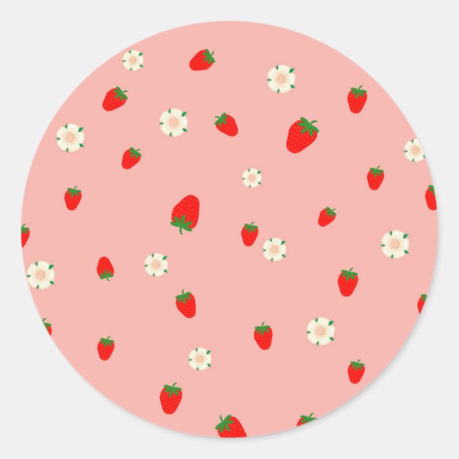 Pegatina Redonda Fresas y Flores Patrón (Anverso)