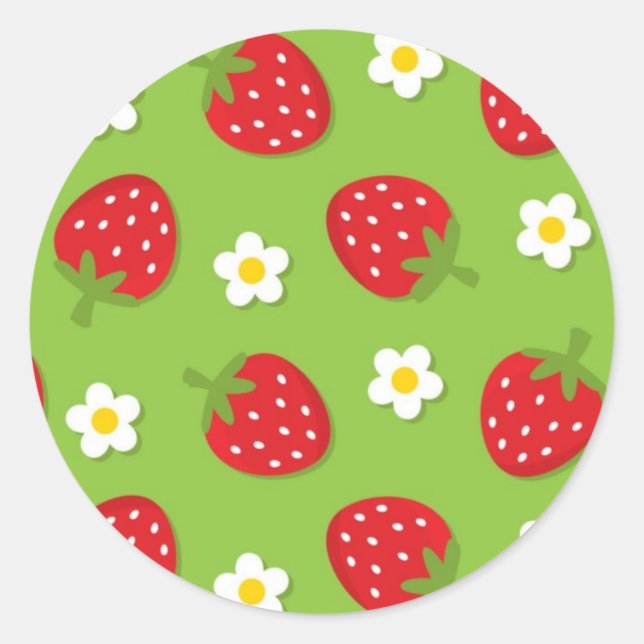 Pegatina Redonda Fresas y mareas en verde (2) (Anverso)