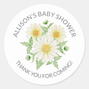Pegatina Redonda Fresco Daisy Floral Baby Shower Gracias Ducha