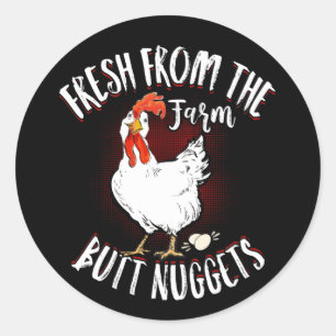 Pegatina Redonda Fresco De La Granja Butt Nuggets Chicken Farming