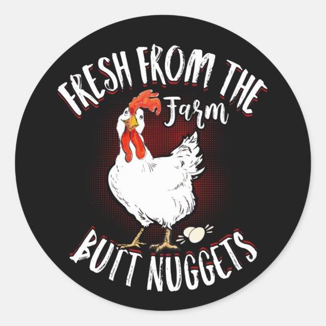Pegatina Redonda Fresco De La Granja Butt Nuggets Chicken Farming (Anverso)
