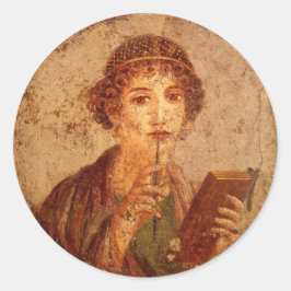 Pegatina Redonda Fresco de Sappho en Pompeya