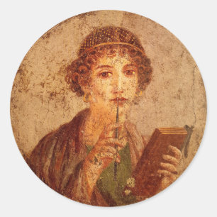 Pegatina Redonda Fresco de Sappho en Pompeya