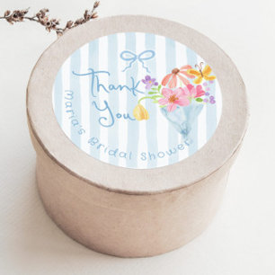 Pegatina Redonda Fresco del mercado Agradecimiento acuarela azul