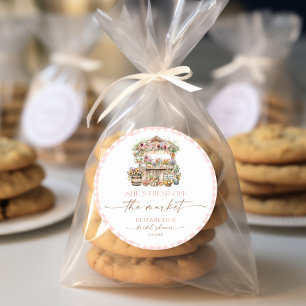 Pegatina Redonda Fresco Del Mercado Cae La Ducha Bridal