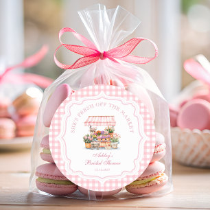 Pegatina Redonda Fresco Del Mercado De Los Agricultores De La Ducha