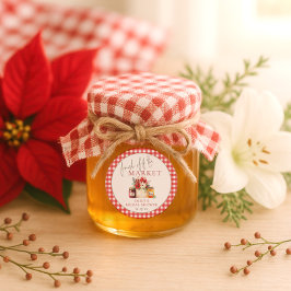 Pegatina Redonda Fresco Del Mercado Red Gingham Bridal Shower