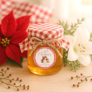Pegatina Redonda Fresco Del Mercado Red Gingham Bridal Shower
