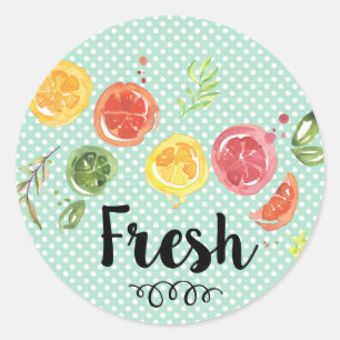 Pegatina Redonda Fresco - Frutas cítricas en acuarela