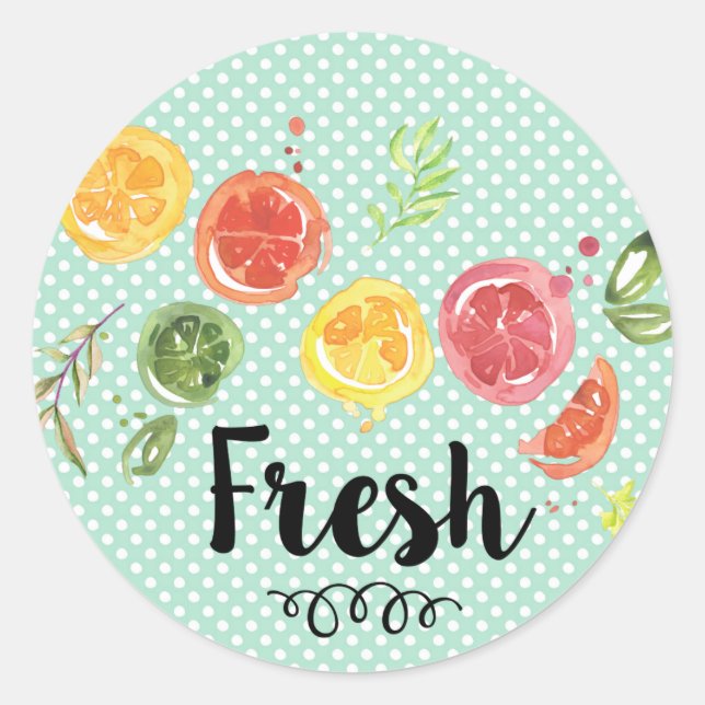 Pegatina Redonda Fresco - Frutas cítricas en acuarela (Anverso)