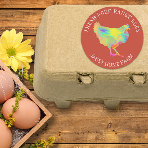 Pegatina Redonda Fresco Huevos Acuarela Chicken Business Personaliz