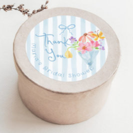 Pegatina Redonda Fresco recién salido del mercado acuarela azul Gra