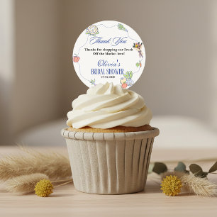 Pegatina Redonda Fresco Salido del Mercado Ducha Nupcial Caprichosa